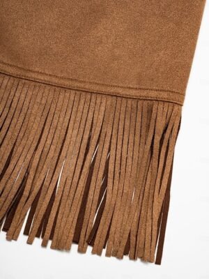 Designer Flare Cuff Suede Fringed Jacket - Image 11