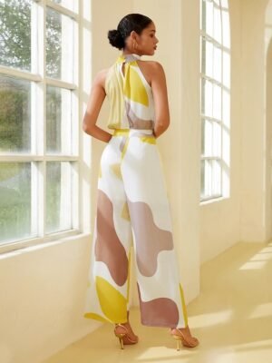 Designer Loose Floral Twist V Neck Sleeveless Full Length Jumpsuit - Image 2