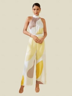 Designer Loose Floral Twist V Neck Sleeveless Full Length Jumpsuit - Image 4