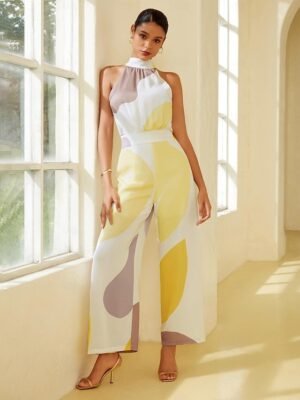 Designer Loose Floral Twist V Neck Sleeveless Full Length Jumpsuit - Image 5