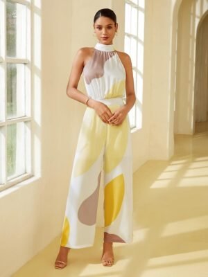 Designer Loose Floral Twist V Neck Sleeveless Full Length Jumpsuit - Image 7