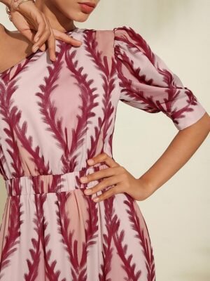 Designer Maxi Print One Shoulder Puff Sleeve Dress - Image 5