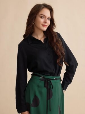 Designer Satin Polka Dot Belted Maxi Skirt - Image 13