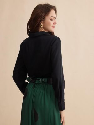 Designer Satin Polka Dot Belted Maxi Skirt - Image 14