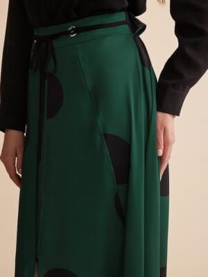 Designer Satin Polka Dot Belted Maxi Skirt - Image 2