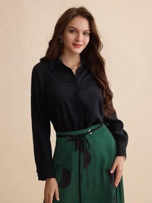Designer Satin Polka Dot Belted Maxi Skirt - Image 9