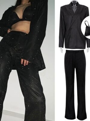 Disco Metallic Straight Leg Blazer Bra 3 PCS Party Suit - Image 10