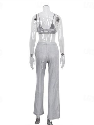 Disco Metallic Straight Leg Blazer Bra 3 PCS Party Suit - Image 8