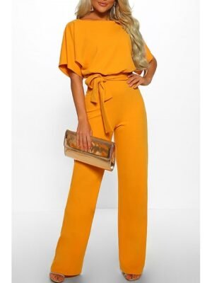 Dressy Clean Fit Belt Short Sleeve Wide Leg Jumpsuit - Image 6