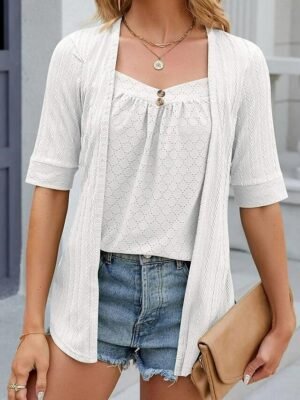 Dressy Lace Short Sleeve Crew Neck Summer Top - Image 5