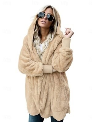 Dressy Loose Solid Colour Long Sleeve Sherpa Jacket - Image 3