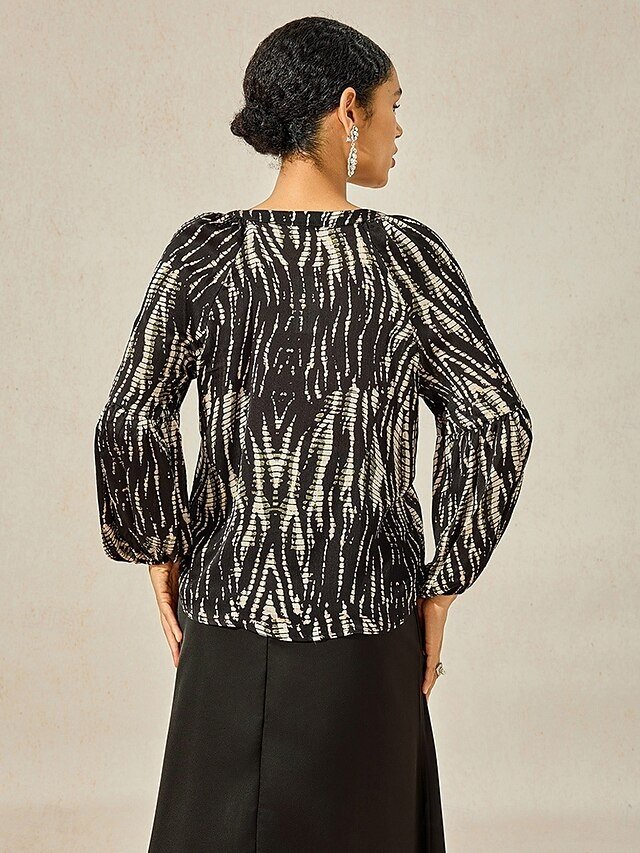 Dressy Loose Spotted Notched Collar Lantern Sleeve Blouse - Image 2