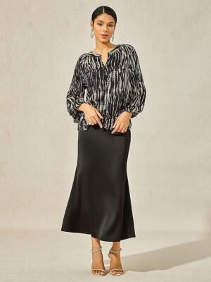 Dressy Loose Spotted Notched Collar Lantern Sleeve Blouse - Image 5