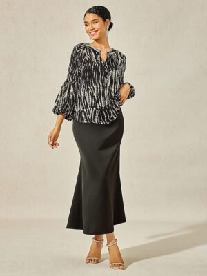 Dressy Loose Spotted Notched Collar Lantern Sleeve Blouse - Image 6