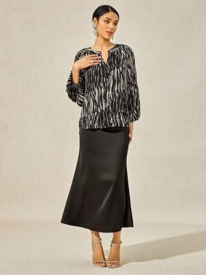 Dressy Loose Spotted Notched Collar Lantern Sleeve Blouse - Image 7