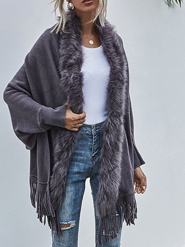 Dressy Regular Fit Solid V Neck Long Sleeve Winter Coat - Image 1