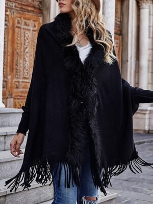 Dressy Regular Fit Solid V Neck Long Sleeve Winter Coat - Image 3