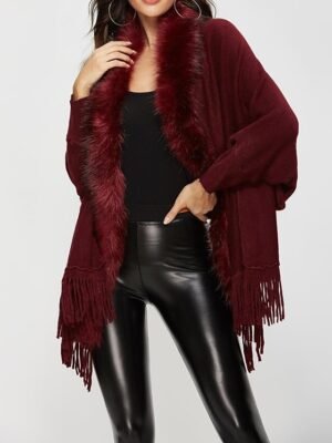 Dressy Regular Fit Solid V Neck Long Sleeve Winter Coat - Image 4