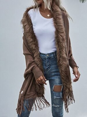 Dressy Regular Fit Solid V Neck Long Sleeve Winter Coat - Image 5