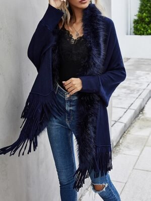 Dressy Regular Fit Solid V Neck Long Sleeve Winter Coat - Image 6