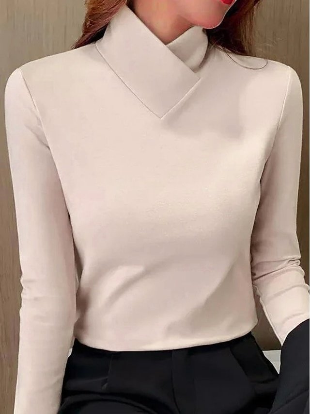 Dressy Regular Plain V Neck Long Sleeve Top - Image 1