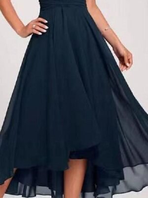 Elegant A-Line Chiffon Ruffle Crew Neck Flared Sleeve Midi Dress - Image 43