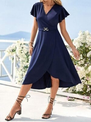 Elegant A-Line Lace V Neck Short Sleeve Maxi Dress - Image 23