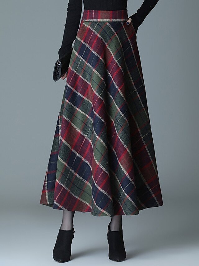 Elegant A Line Plaid Pocket Midi Skirt - Image 1