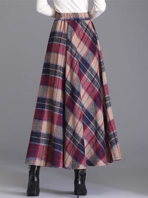 Elegant A Line Plaid Pocket Midi Skirt - Image 3