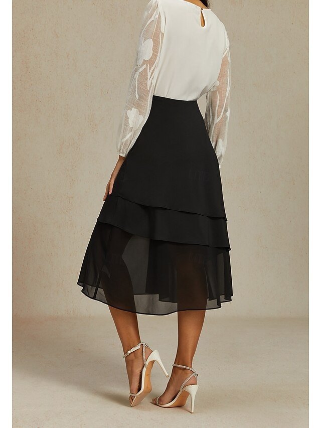 Elegant A Line Plain High Waist Irregular Hem Midi Chiffon Skirt - Image 2