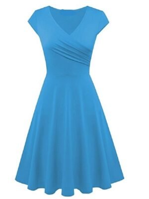 Elegant A Line Pure Colour V Neck Short Sleeve Mini Dress - Image 7