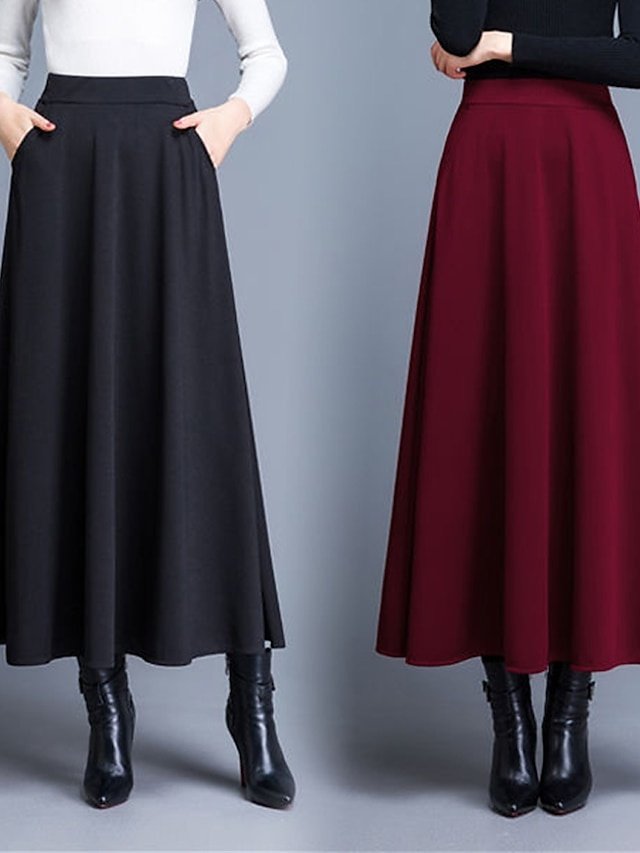 Elegant A Line Solid High Waist Midi Skirt - Image 2