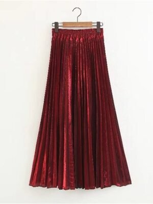 Elegant A-Line Solid High Waist Pleated Maxi Skirt - Image 10