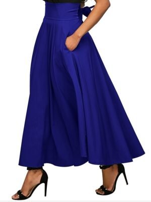 Elegant A-Line Solid High Waist Pleated Maxi Skirt - Image 2