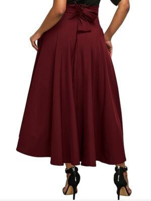 Elegant A-Line Solid High Waist Pleated Maxi Skirt - Image 4