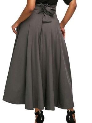 Elegant A-Line Solid High Waist Pleated Maxi Skirt - Image 6
