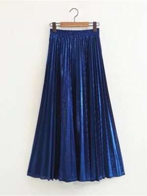 Elegant A-Line Solid High Waist Pleated Maxi Skirt - Image 8