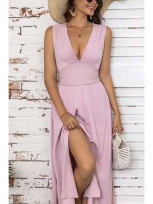 Elegant A-Line White V-Neck Sleeveless Maxi Dress - Image 5