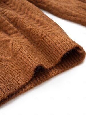 Elegant Aran Cable Knit Crew Neck Long Sleeve Cardigan - Image 7