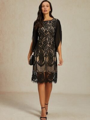 Elegant Black Sequin Crew Neck 3/4 Sleeve Midi Cocktail Dress - Image 11