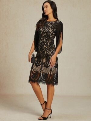 Elegant Black Sequin Crew Neck 3/4 Sleeve Midi Cocktail Dress - Image 15