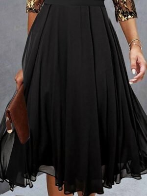 Elegant Black Sequin Crew Neck 3/4 Sleeve Midi Cocktail Dress - Image 22