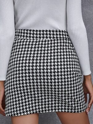Elegant Bodycon Houndstooth High Waist Mini Skirt - Image 3