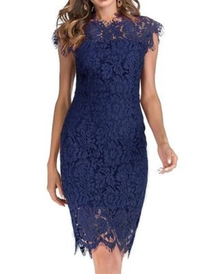 Elegant Bodycon Pure Colour Crew Neck Sleeveless Midi Dress - Image 3