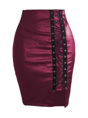 Elegant Bodycon Solid High Waist Midi Skirt - Image 3
