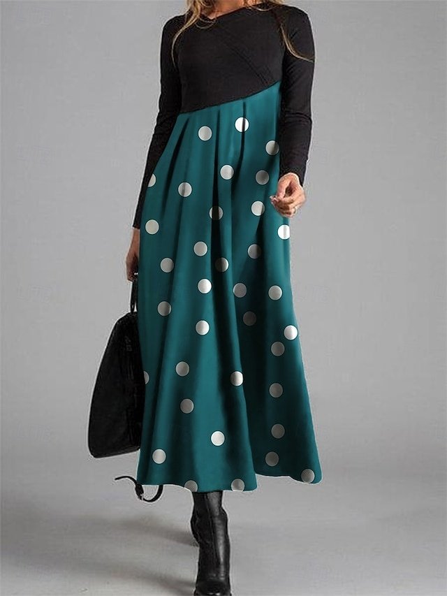 Elegant Casual Graphic Print V Neck Long Sleeve Maxi Dress - Image 1