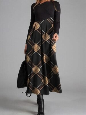 Elegant Casual Graphic Print V Neck Long Sleeve Maxi Dress - Image 5