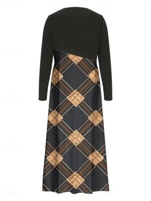Elegant Casual Graphic Print V Neck Long Sleeve Maxi Dress - Image 6