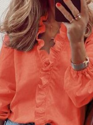 Elegant Casual Loose Floral V Neck Long Sleeve Blouse - Image 3