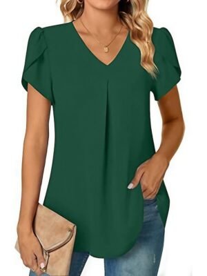 Elegant Casual Neon V Neck Petal Sleeve Blouse - Image 1